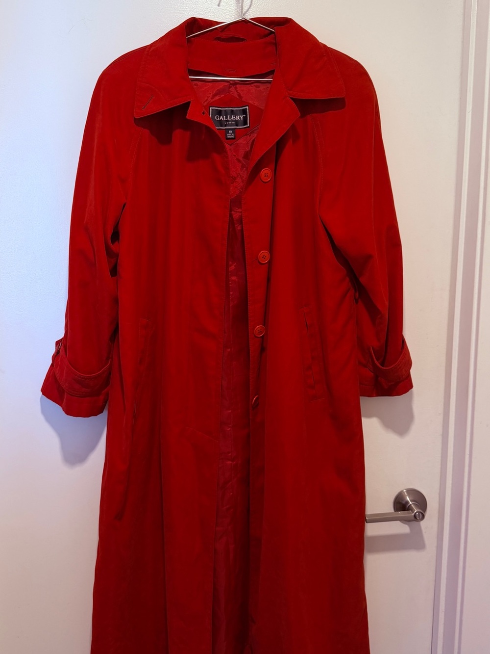 Gallery Petite Red Trench Coat | Size 10 | Classic Belted Rain Coat - Picture 2 of 4